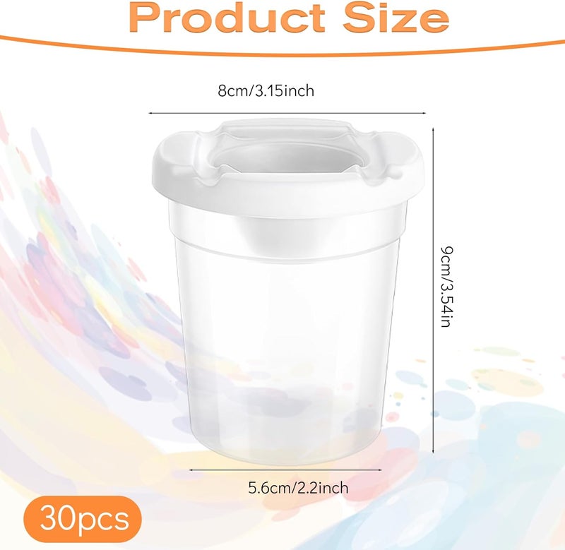 LIQWEI 30 Pack No Spill Paint Cups with Lids for Kids, Reusable Spill Proof Paint Water Cup Plastic Containers for Painting School Classrooms Arts Crafts Supplies (3 x 3 Inch) - Image 2